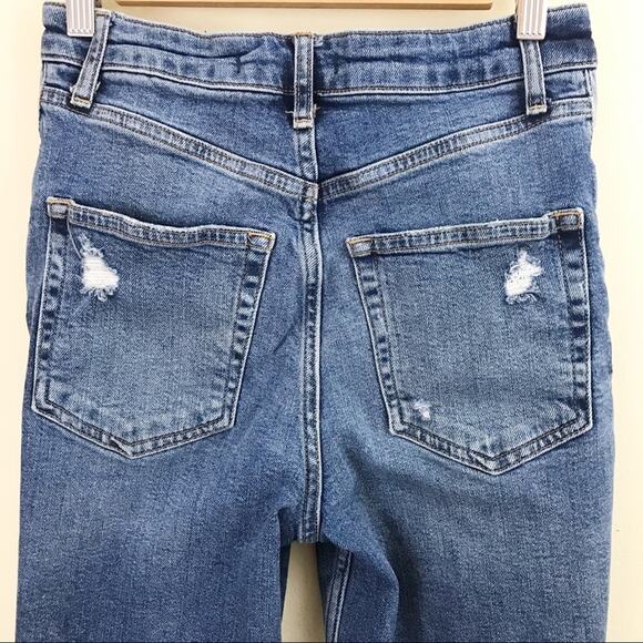 We The Free People High Waist Slim Ripped Stretch Ankle Cropped blue jeans 27 - Picture 9 of 14